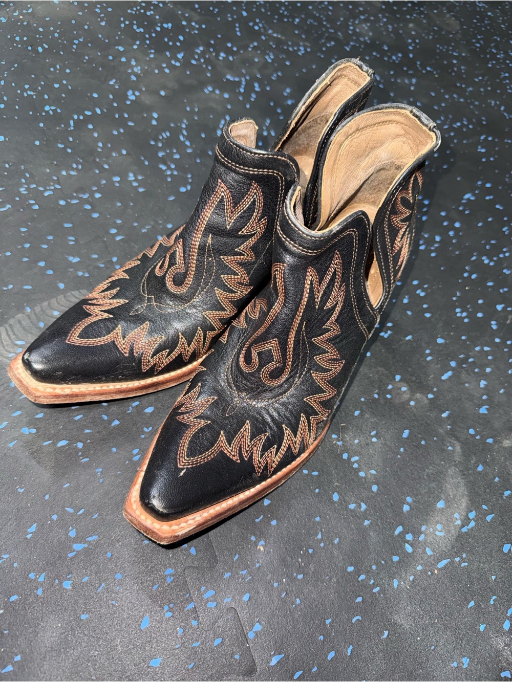 Artist Black Western Ankle Boots with Brown Stitching
